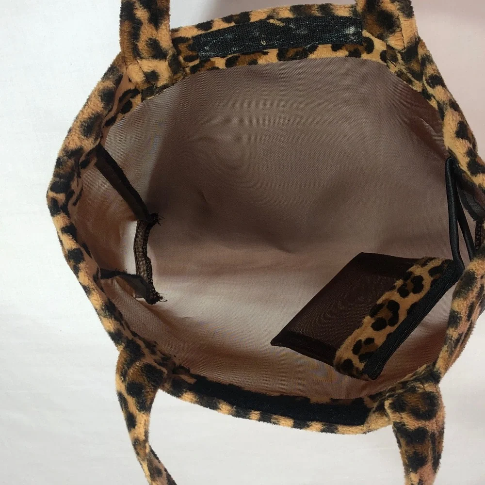 Leopard Trim Brown Mesh Tote Bag & Matching Zip Purse (13” x 8 1/2”) - Picture 4 of 7